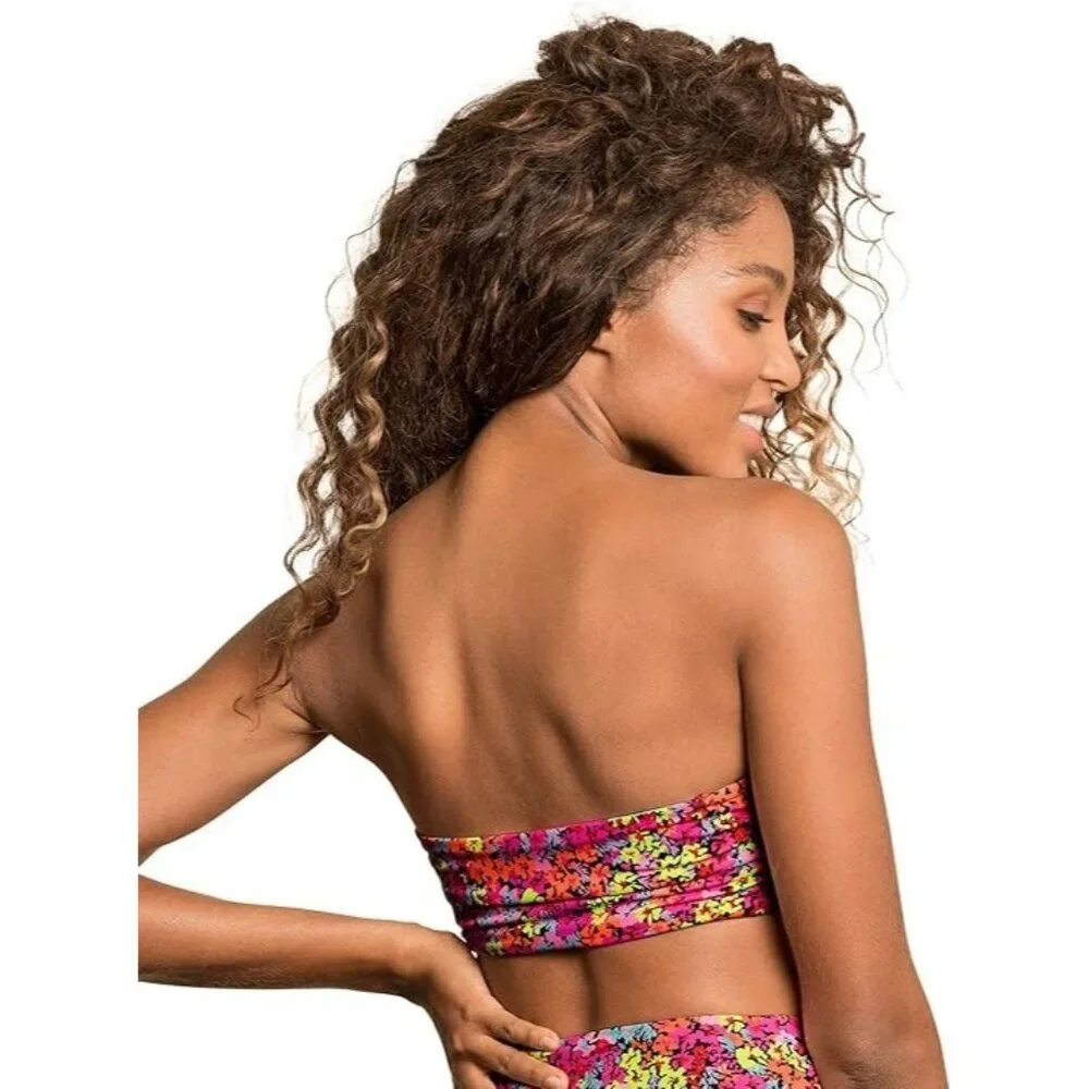 Maaji Ring Bandeau Reversible Bikini Top Floral Black M NWT